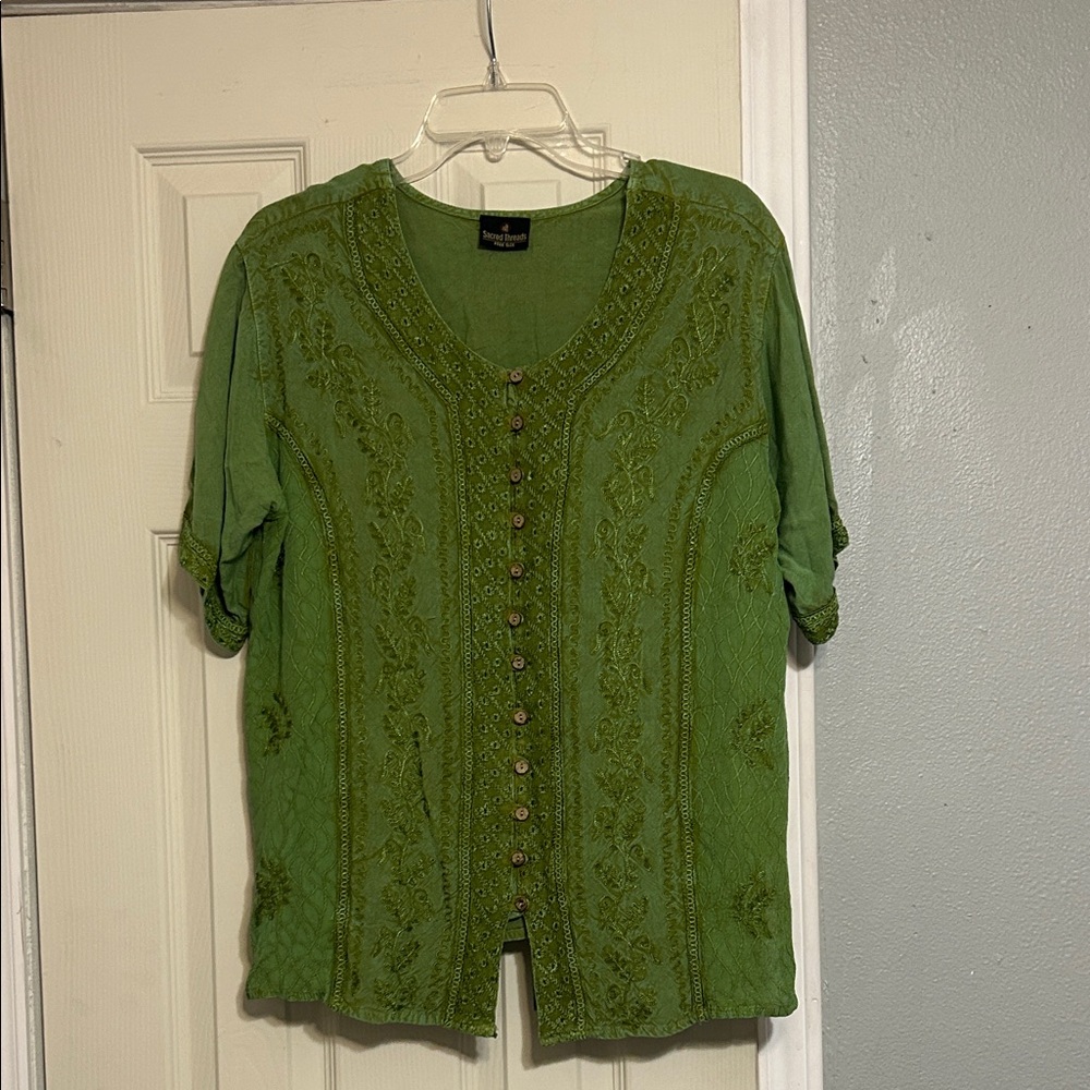 Sacred Threads green blouse embroidered